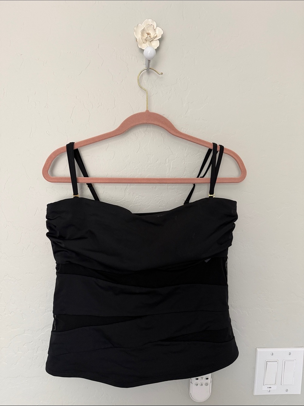 Swimsuits For All Black Ruched Double-Strap Tankini Top